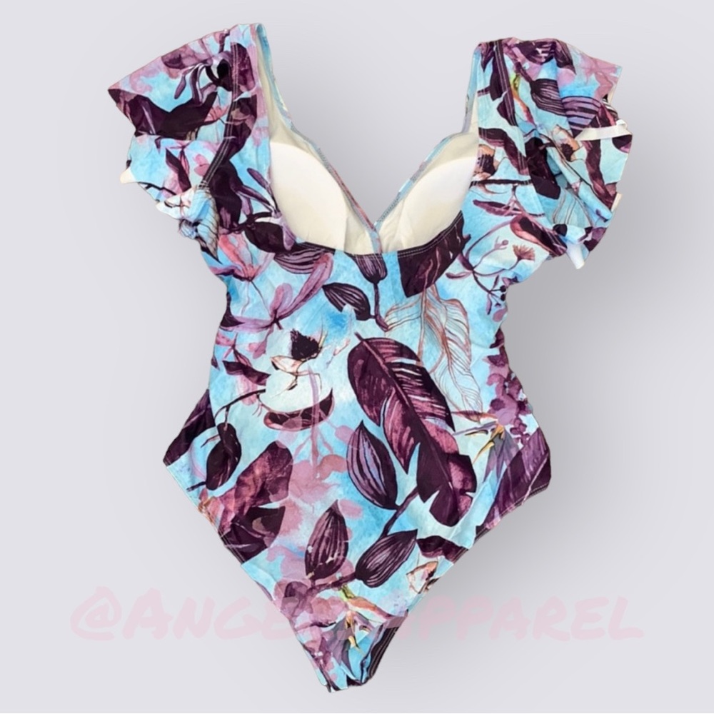 🐣Just In🆕"The Angelina"  Flutter Sleeve Deep V Swimsuit - Picture 4 of 6